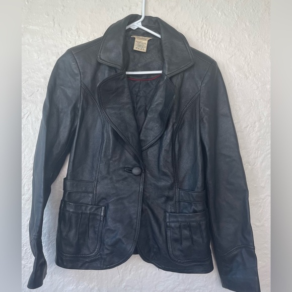 Vintage Cambridge DryGoods black, 100% leather blazer style jacket; size S - Picture 1 of 7